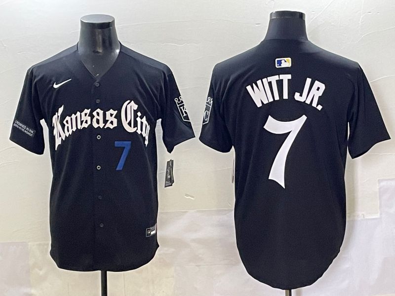 Men 2025 Kansas City Royals #7 Witt jr Black Five generations Joint Name Nike MLB Jersey style 9->kansas city royals->MLB Jersey